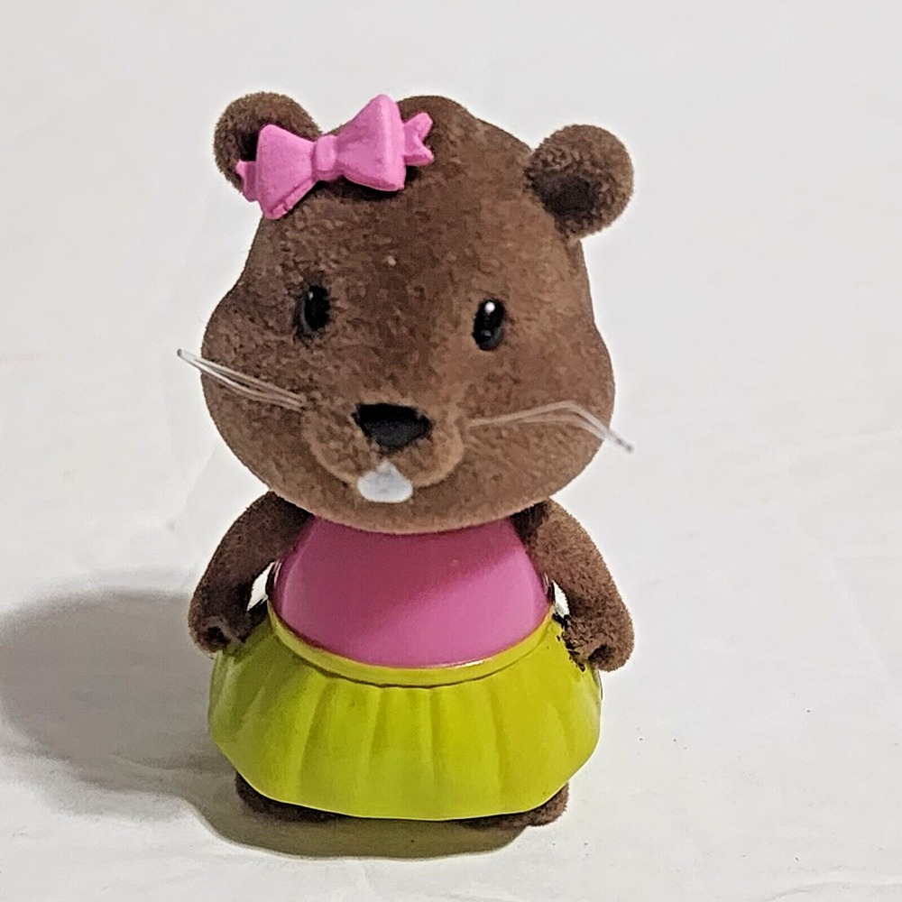 Lil Woodzeez Bobbleez Girl BEAVER Pink Bow Flocked Figure 2" Bobblehead